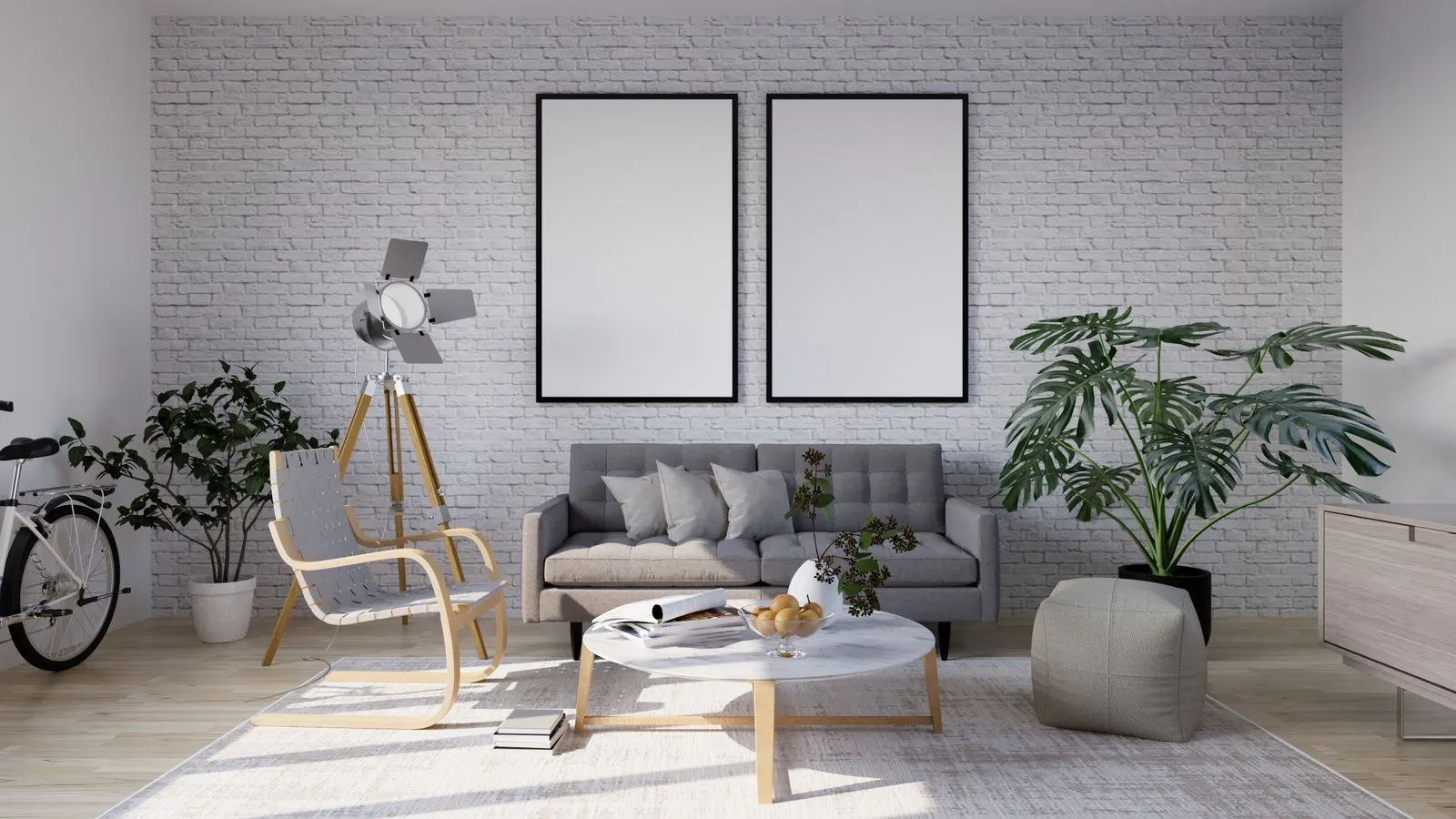 Modern Scandinavian-style living room with designer sofa, armchair and decor, representative of the furniture design showcased at Salone del Mobile