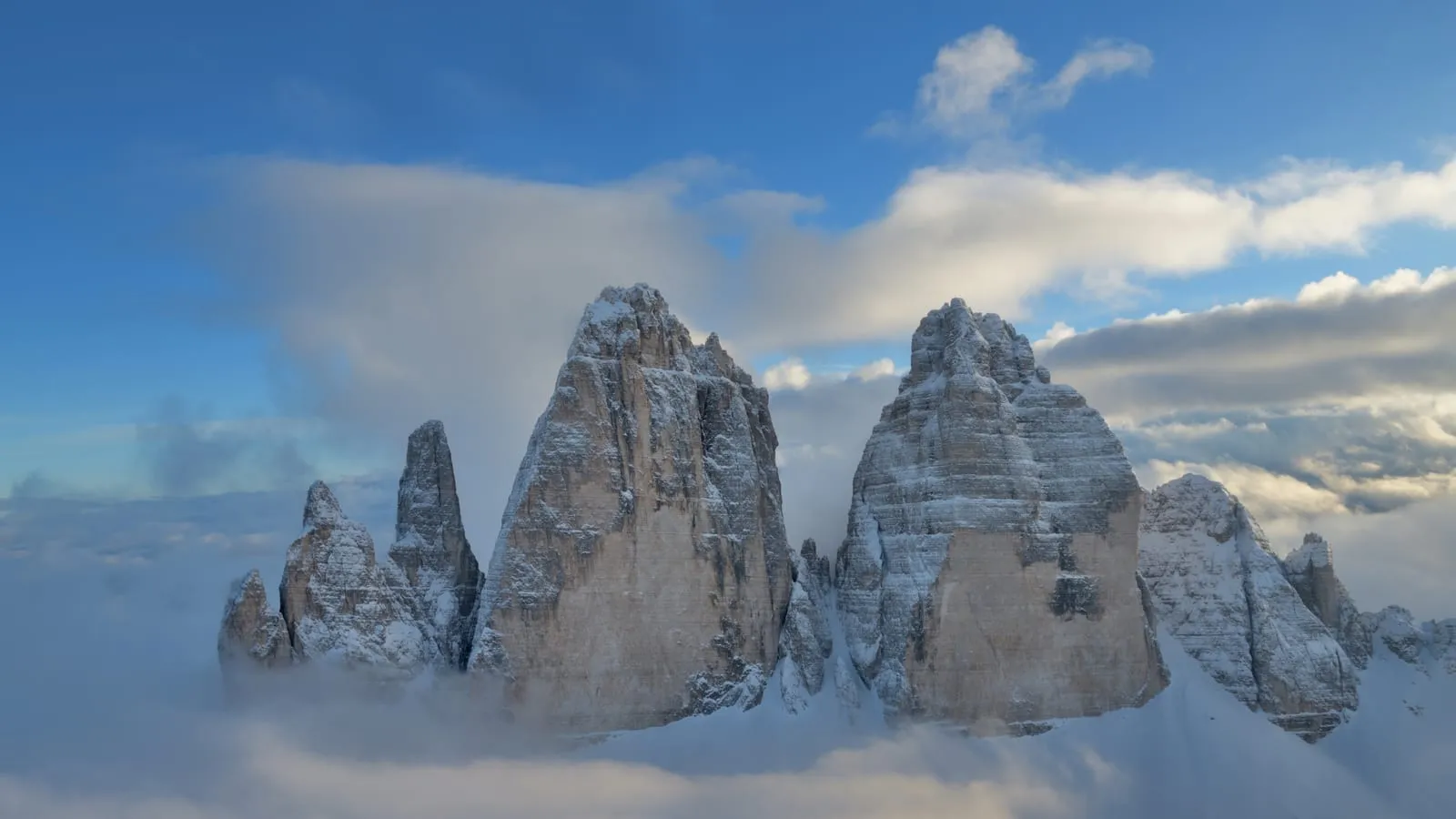 Tre Cime di Lavaredo peaks in the Dolomites, Italy