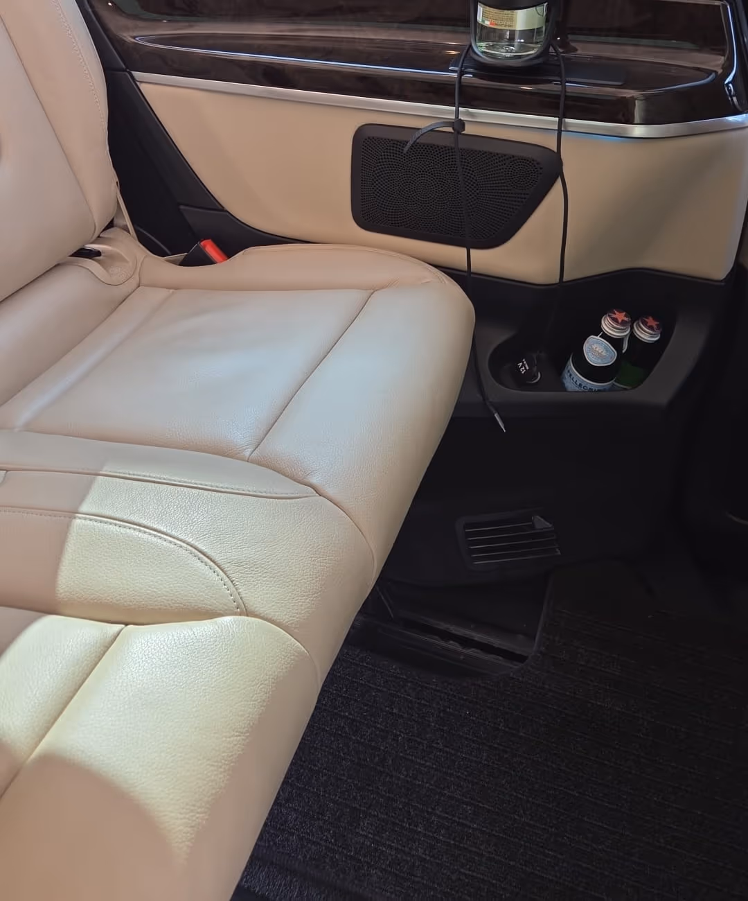 Cream leather seat and cabin detail inside NexDriver's Mercedes V-Class