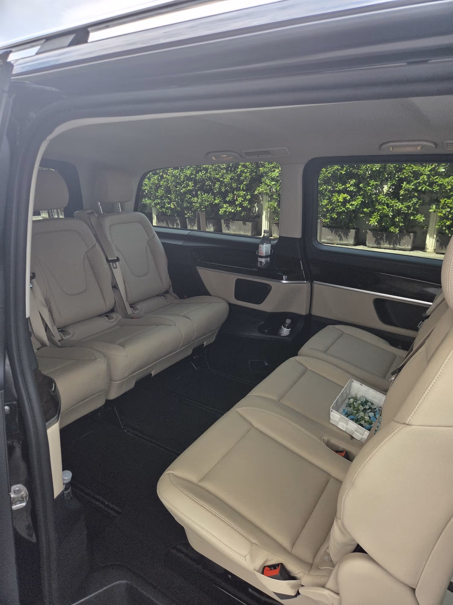 Leather interior of NexDriver's Mercedes V-Class with seating for up to 6–7 passengers